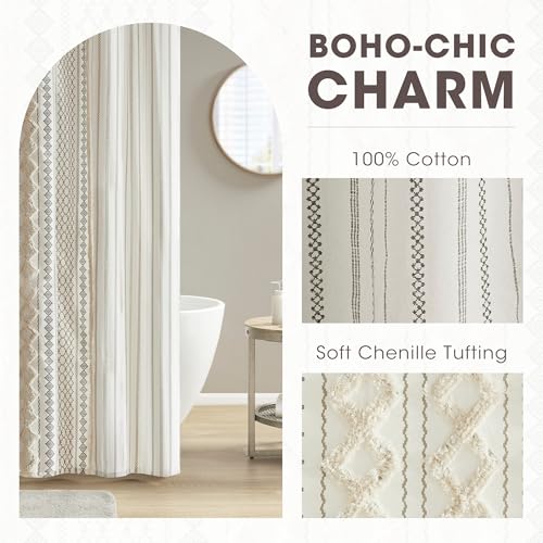 Image of INK+IVY Imani Tufted Chenille 100% Cotton Shower Curtains Machine Washable, Modern Home Bathroom Decor Bathtub Privacy Screen, 72 inch W x 72 inch L, Ivory (Pack of 4)