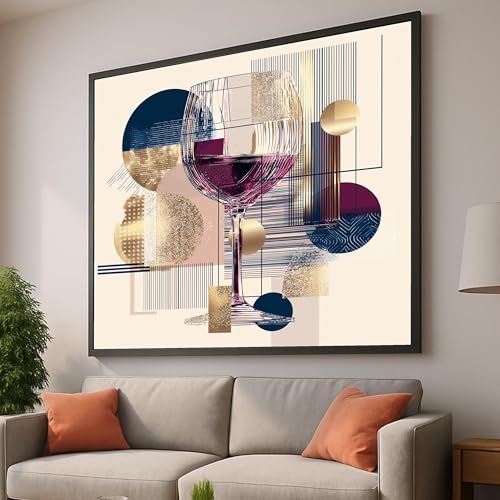Tableau abstrait géométrique 55x55cm avec impression de vin rouge sur toile