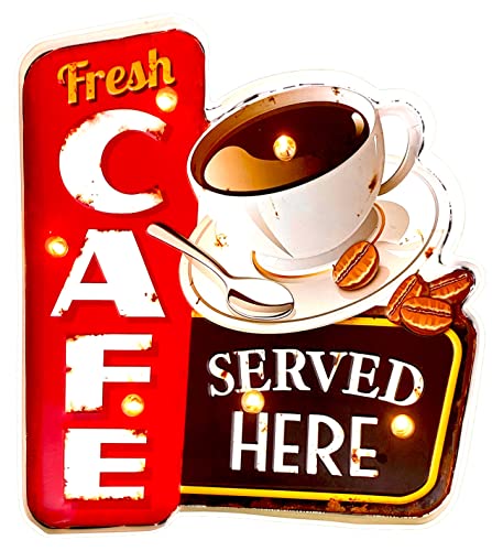 DiiliHiiri Adornos de Pared Restaurante — Cartel Retro De American Retro Sign Company Letrero Luminoso LED Cafe para Cafeteria Pub Bar y Cocina | 33x31x5cm (9092)
