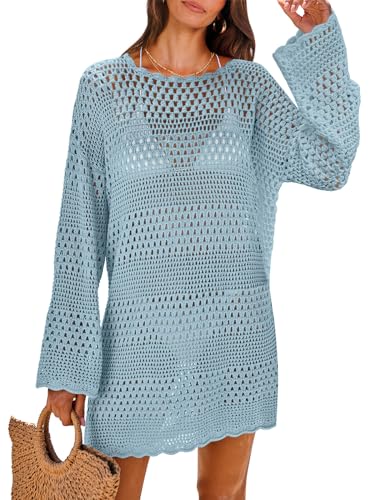 Image of ANRABESS Women Swimsuit Crochet Swim Cover Up 2026 Summer Bathing Suit Swimwear Mesh Knit Beach Dress Vacation Outfits
