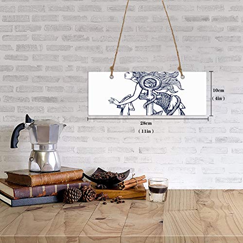 Printed Decorative Sign Hand Painted Ink Painting Mermaid With Anchor Hanging Sign Wall Decor For Living Room Bedroom Bathroom,Home Decoration 3.9" X 11" #TOP4