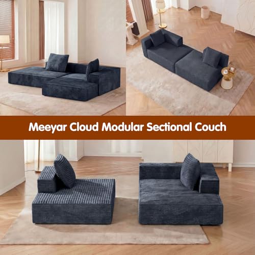 Image of Modular Sectional Sofa, Cloud Sectional Couch with Deep Seat, Modern L-Shape Sofa Couch with Chaise,Upholstered Boneless Couches for Living Room Bedroom (Dark Blue, Right Facing Chaise)