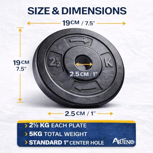 Image of Artino P.V.C Weight Plates, Filled with Concrete, Standard Weights Plates, Set for Weight Lifting, Home Gym Fitness Workout (Online Series) (Adjustable Upto 25 mm Rod) ((2.5Kg X 2Pc)5Kg)