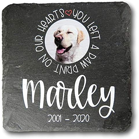 Legacy Lasercrafts Personalised Square Natural Slate Pet | Memorial Grave | Pet Photo | Pet Memorial | Marker Plaque | pet loss gifts | grave marker Cover