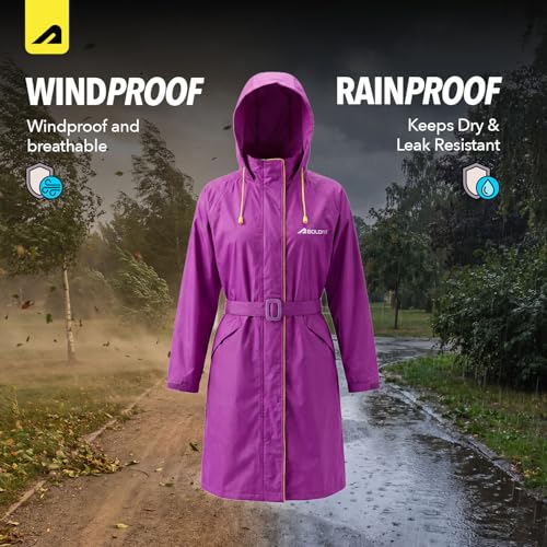 Image of Boldfit Rain Coat for Women Waterproof Unisex Full Length Raincoat, Top Easy Adjustable, Waterproof Outdoor Rainwear for Girls- Lavender, XS-S