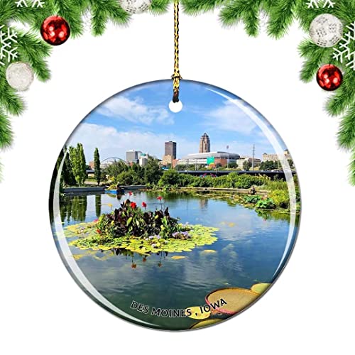 Weekino Iowa Des Moines Botanical Garden Lake USA Christmas Xmas Tree Ornament Decoration Hanging Pendant Decor City Travel Souvenir Collection Double Sided Porcelain 2.85 Inch