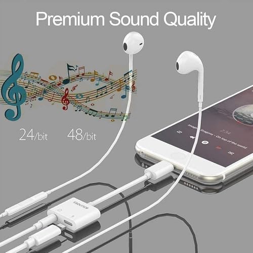 Image of Sounce 2-in-1 Lightning to 3.5mm Audio & Charging Splitter - Dual Port Adapter Cable for Music, Power, Headsets, Speakers & More - White