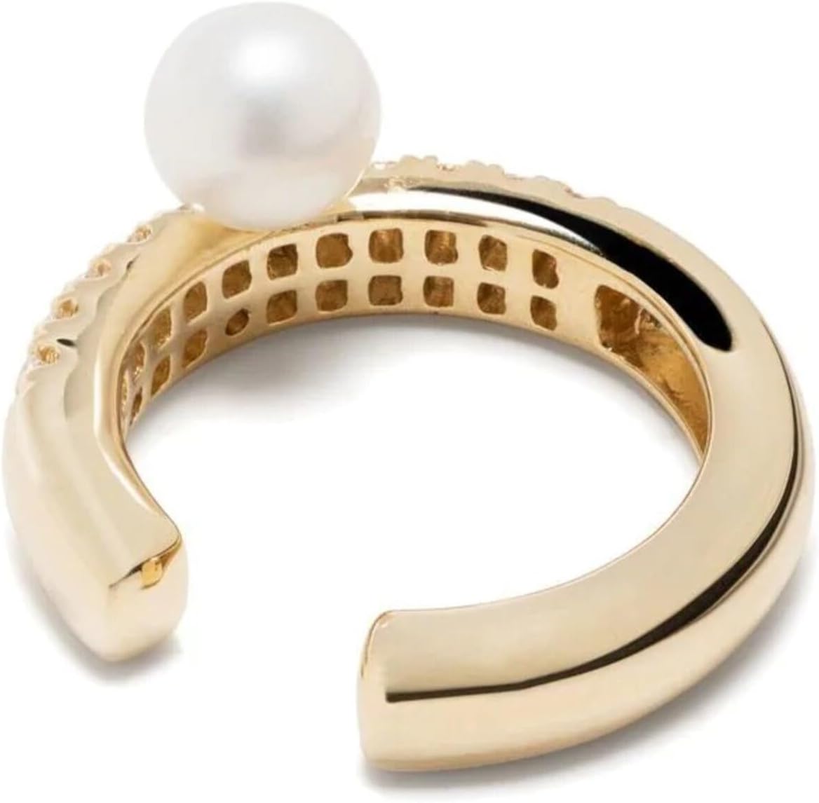 14k Gold Pearl Diamond(0.15ct) Ear Cuff, Single Pearl Huggie Earring, Minimalist Non-Pierced Jewelry, Elegant Gift for Her.