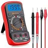 Neoteck Multimètre Numérique XL830L 2000 Comptes Mini Multimètre Testeur de Pile Courant Tension AC DC Résistance Buzzer Transistor NPN PNP Voltmètre Ampèremètre avec Écran LCD Rétroéclairé Rouge