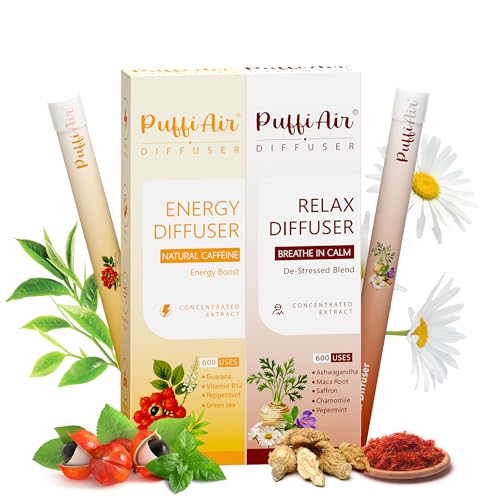 Image of Herbal Diffuser Duo, Relax and Energy Diffuser with Extract of Natural Caffeine, Chamomile and Other Biotanicals, 100% Natural Swap - Up to 600 Uses (Varies by Usage), Calm & Focus Duo