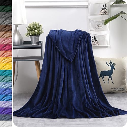 GAIFNAG Manta Plaid Sofa Franela, Manta Cama 150 x 400 cm Manta de Microfibra, Suave, Cálida, Transpirable Manta de Sofa, Manta Polar para Sofá, Cama, Sillón, Azul Oscuro