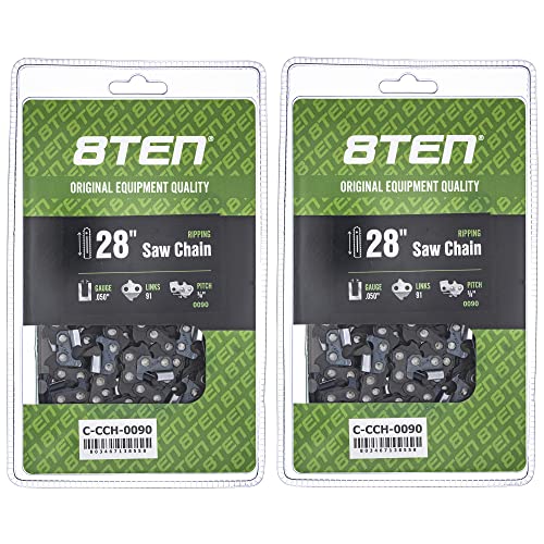 8TEN 28-Inch Ripping Chainsaw Chain 91DL .050 3/8 for Stihl MS440 MS660 2-Pack