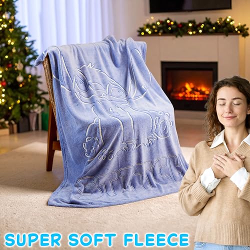 Image of Disney Stitch Glow in the Dark Throw Blanket 51x59 inch, Soft Fleece Throw Blanket for Sofa Bed, Cozy Warm, Gifts for Kids, Teens, Adults (Blue Stitch)