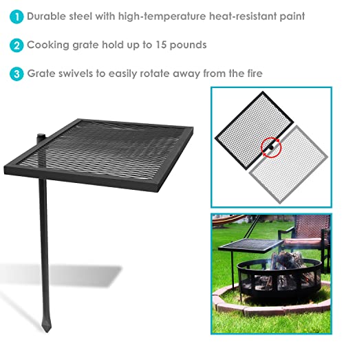 Sunnydaze Rotating Rectangle Fire Pit Cooking Grate Grilling System - Black Steel Pole And Grill - 24-Inch #TOP3