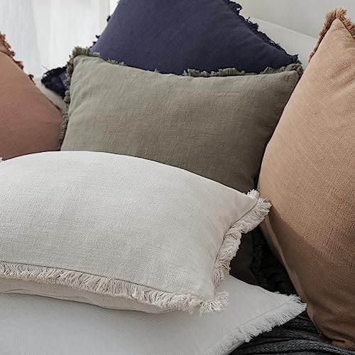 Foindtower Set of 2 Decorative Linen Fringe Throw Pillow Covers Cozy Boho Farmhouse Cushion Cover with Tassels Soft Accent Pillowcase for Couch Chair Sofa Bed Living Room Home Decor,18×18 Inch,Beige - Image 6