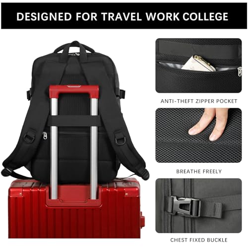 Travel Laptop Backpack for Women and Men, 17-inch Casual Work Bag for Hiking and Business (Black)