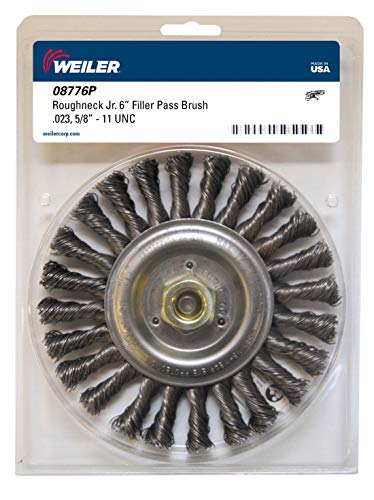 Image of Weiler 08776P Roughneck Jr. 6 inch Filler Pass Weld Cleaning Brush, 023 inch Steel Wire Fill, 5 /8 inch-11 UNC Nut, Retail Pack, Made in The USA (Pack of 5)