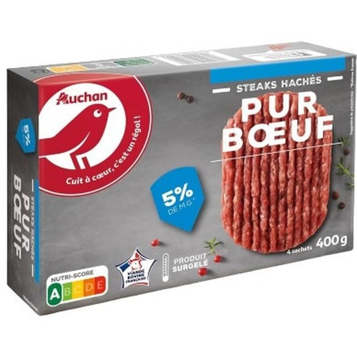 Steaks hachés pur boeuf 5% M.G,4 x 100 g(surgelé)