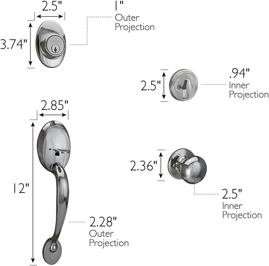Design House 779074 Coventry Handleset with Cambridge Interior Knob and Single Cylinder Deadbolt Polished Chrome