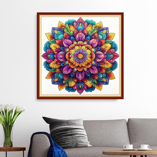 Image of Funxvoot Stamped Cross Stitch Kits for Beginners or Adults Embroidery Starter Patterns | DIY Printed Cross Stitch Kits Needlepoint for Adults 11CT-Magic Mandala 18x18 inch
