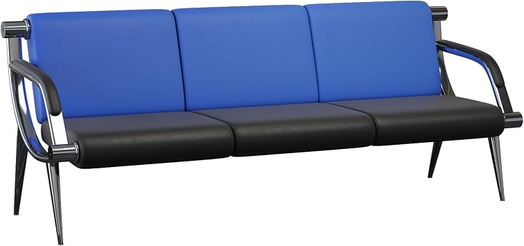 wonline 3 Seat Waiting Room Chair with Armrest PU Leather Office Furniture, Office Guest Seating Lobby Conference Reception Chairs for Airport Clinic Hospital Bank Salon BarberBlue&Black