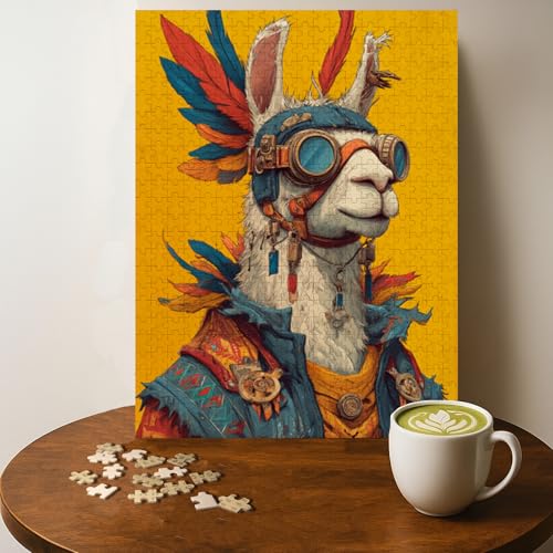 Steampunk Llama Casse-tête 500 pièces bois pour adultes, art mural, 20 x 15 po