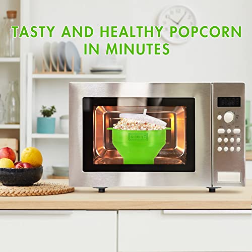 Image of The Original Korcci Microwaveable Silicone Popcorn Popper, BPA Free Microwave Popcorn Popper, Collapsible Microwave Popcorn Maker Bowl, Dishwasher Safe - Green (Pack of 2)