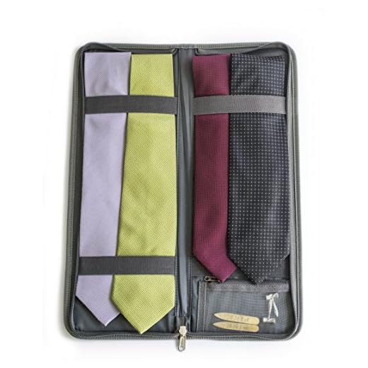 LeanTravel Tie Case Organizer for Travel with Storage Bag for Cufflinks, Color Grey