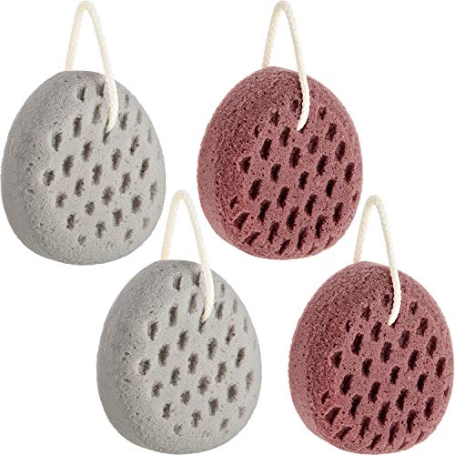 4 Pieces Soft Bath Sponge Exfoliating Shower Sponge Soothing Body Sponge Gentle Body Exfoliating Cleaning Sponges for Women Men (Brown, Grey)