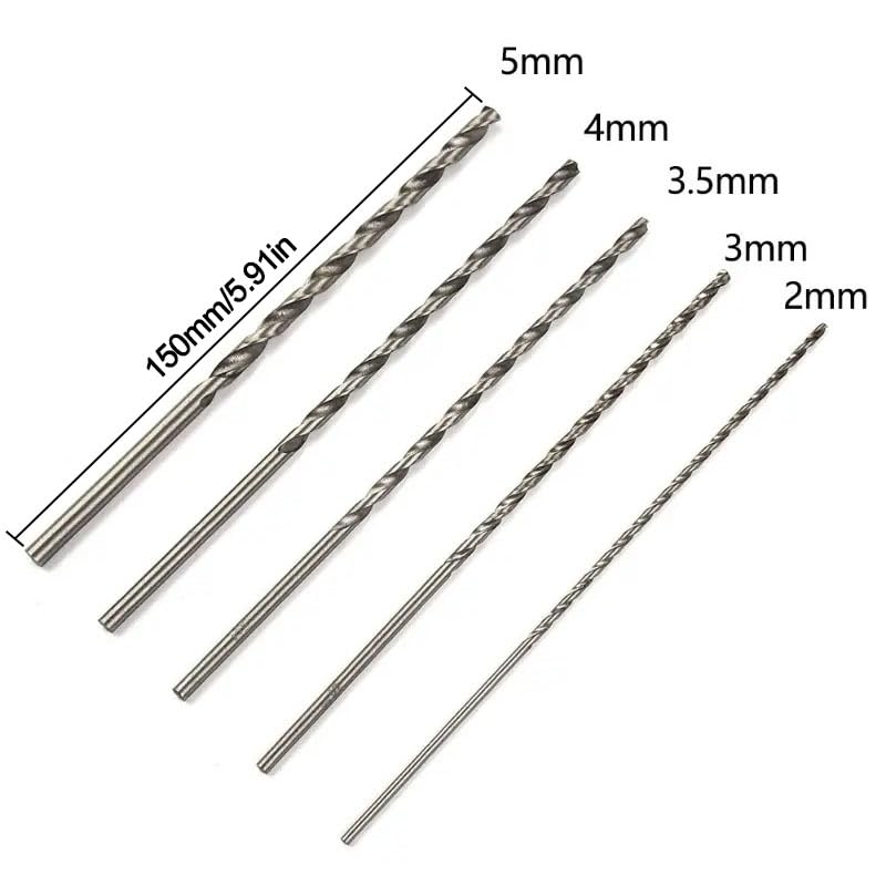 Juego de brocas helicoidales Extra largas de 5/8 Uds., herramienta de taladro de vástago recto de acero de alta velocidad for madera, aluminio, cobre, joyería de plástico, 150/200mm(8Pcs)