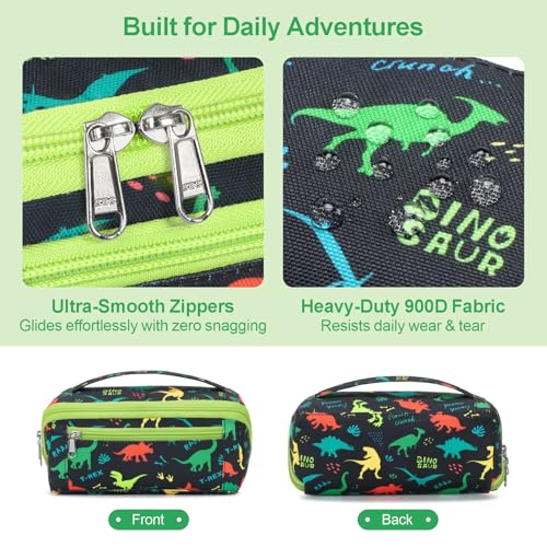 Image of Large Pencil Case for Boys, Durable Kids Pencil Pouch for School, Wide Opening Soft Bag with Handle, Fits 50 Pens & Markers (Black Dinosaur)