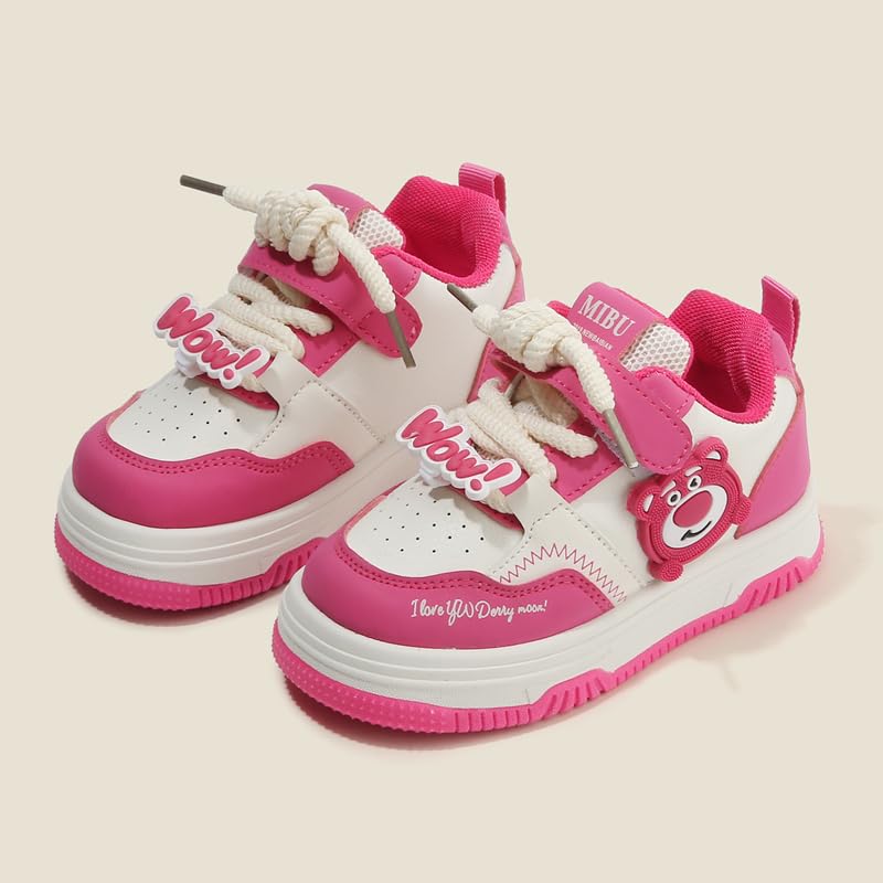 Kids Pink Bear Sneakers, Athletic Running Shoes, White and Pink, Hook and Loop Closure2