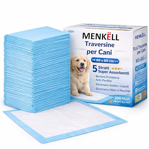 100 Traversine Cani Igieniche 60x60 cm – 5 Strati Super Assorbenti con Gel, Asciugatura Rapida, Senza Perdite, E Inodore per Cuccioli e Cani Anziani, Casa e Auto