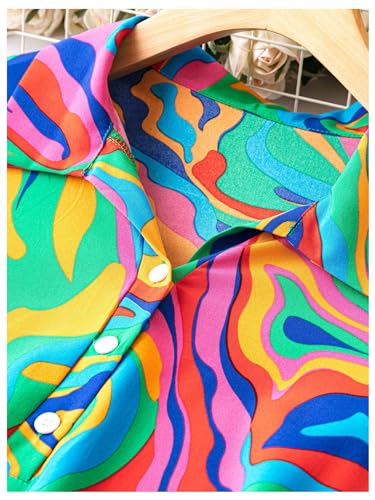 WDIRARA Women's Plus Size Printed V Neck Knot Cuff Short Sleeve Dress Casual Button Front Dresses3