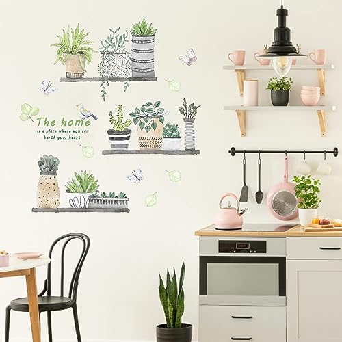 Green Plant Wall Decals Peel And Stick- Boho Hanging Shelves Tree Wall Stickers Bonsai Diy Wall Mural Art For Bedroom Kitchen Office And Classroom Decor #TOP3