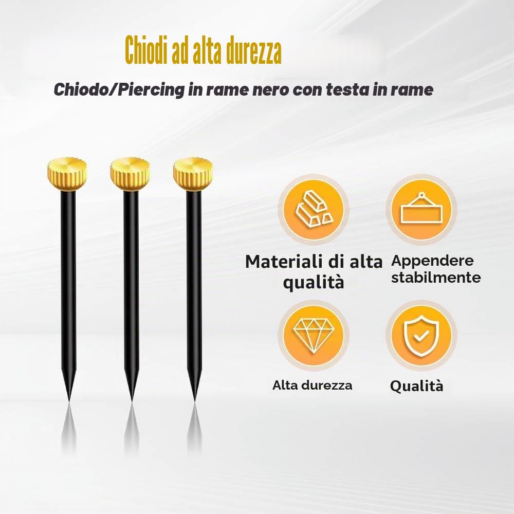Dreamil Set di 50 chiodi per quadri, in ottone, con contenitore per unghie, per cornici, bacheche, tela (lunghezza 2,5 cm)