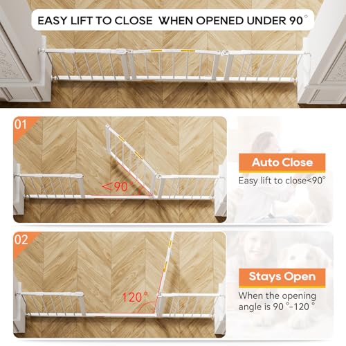 Image of BestPet Extra-Wide Arched Decor Walk-Through Dog Gate for Stairs & Doorways, Fits 28 inch-51 inch Wide Openings, 27 inchTall Metal Pet Gate for Indoor Use,Adjustable Safety Gates for Pets,White