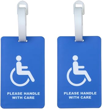 2 Pack Handicap Luggage Tag, Wheelchair Tag, Disabled ID Placard, Durable Plastic Medical Alert Travel Tags for Walker, Rollator, Mobility Aid & Bags