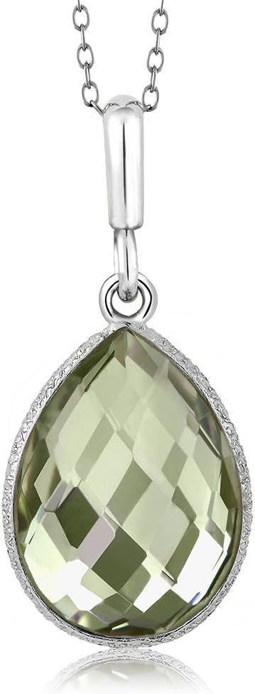 Gem Stone King 19.50 Cttw Green Prasiolite Pendant and Earrings Jewelry Set For Women | 925 Sterling Silver | Pear Shape 16X12MM | With 18 Inch Silver Chain - Image 2