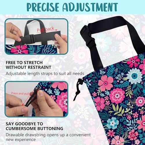 Image of Car Garbage Bag Abstract Blue Pink Flowers Hanging Canvas Car Trash Bag Waterproof Drawstring Car Back Seat Organizer for Car Back Front Seat Console with Adjustable Buckle