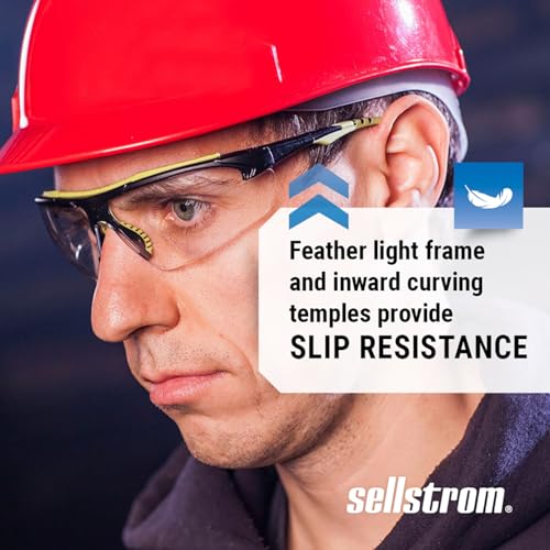Sellstrom Stylish, Slip-Resistant, Lightweight, Anti-Fog Coating Protective Eyewear Safety Glasses, Clear Lens, Light Frames, Ultra-Thin Co-Molded Temples, Soft Nose Piece (Qty 1), Black/Green, S72000