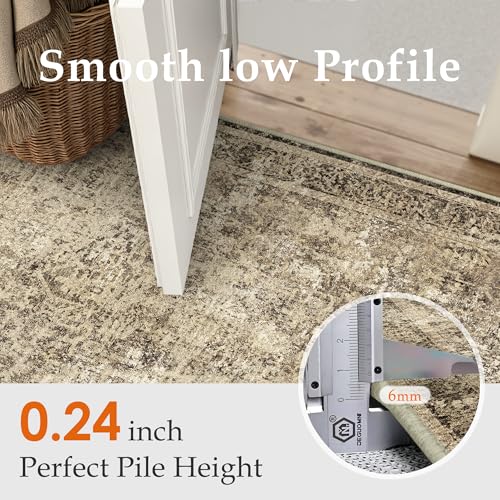 2x6 Runner Rug Washable Vintage Neutral Indoor Hallway Carpet Non Slip Brown Bedroom Low Pile Kitchen Distressed Long Retro Accent Throw Rug for Bathroom Dining Laundry Living Room