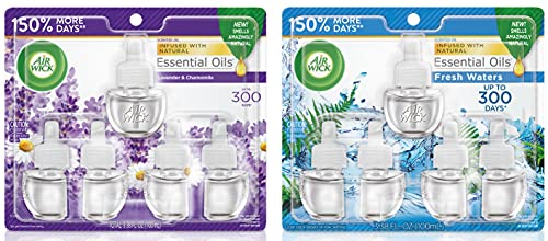 Air Wick Plug in Scented Oil 5 Refills, Lavender & Chamomile, Essential Oils, Air Freshener and Air Wick Plug in Scented Oil 5 Refills, Fresh Waters, (5x0.67oz), Essential Oils, Air Freshener