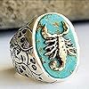 ASFKIPMF Scorpion Animal Engraved Rings for Men Women Vintage Middle Tail Finger Ring Silver Plated Gothic Punk Personalized Turquoise Carved Animal Scorpion Locomotive Ring Size V1/2 #2