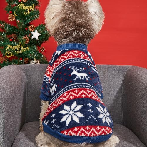 YAODHAOD Hund Pullover für kleine Hunde, Fleece Hund Pullover, Ethnische Stil Winterkleidung, Ultra weiche thermische Winter warme Welpen Sweatshirt (XS, Blau)