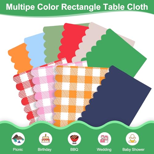 Image of NatNarr Green Tablecloths Plastic, Scalloped Rectangle Table Cloth