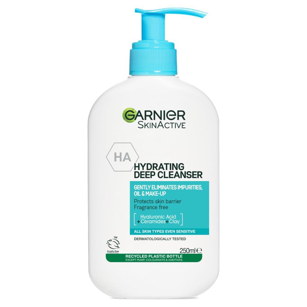 Garnier Gentle Deep Face Cleanser, With Hydrating Hyaluronic Acid, Protecting Ceramides, Purifying Clay, Fragrance Free, Suitable For Sensitive Skin, Pure Active, 250ml