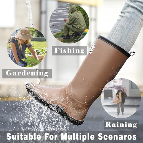 situkeke Gummistiefel Damen Gartenarbeit Mode Outdoor Boots Federleichte Wasserdichte Herren Regenschuhe Brown 40/41 EU