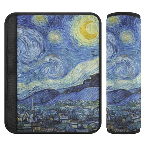 Image of Seat Belt Cover Pad 2 Pcs Soft Seat Strap Cover Cute Protector Support Head Neck Shoulder for Car Seats High Chair Backpack (10x7.7in) Vangogh Starry Night