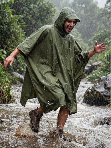 Image of SaphiRose Hooded Rain Poncho Waterproof Raincoat Jacket for Men Women Adults